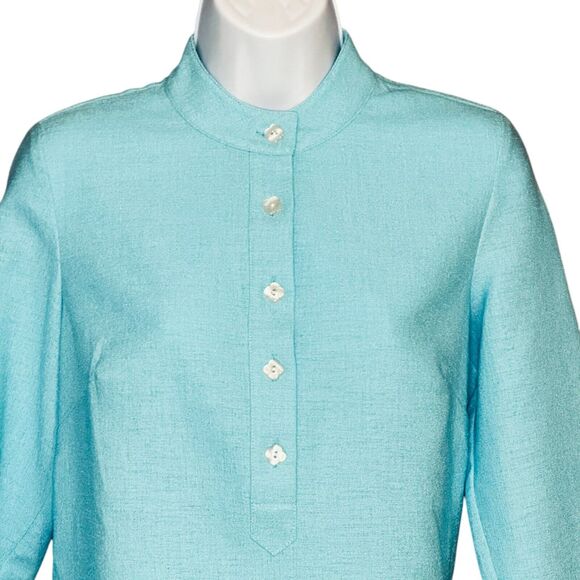 Mary G Palm Beach Suzanne Travel Blouse Linen Look Aqua Blue Button Tunic Small - Picture 4 of 7